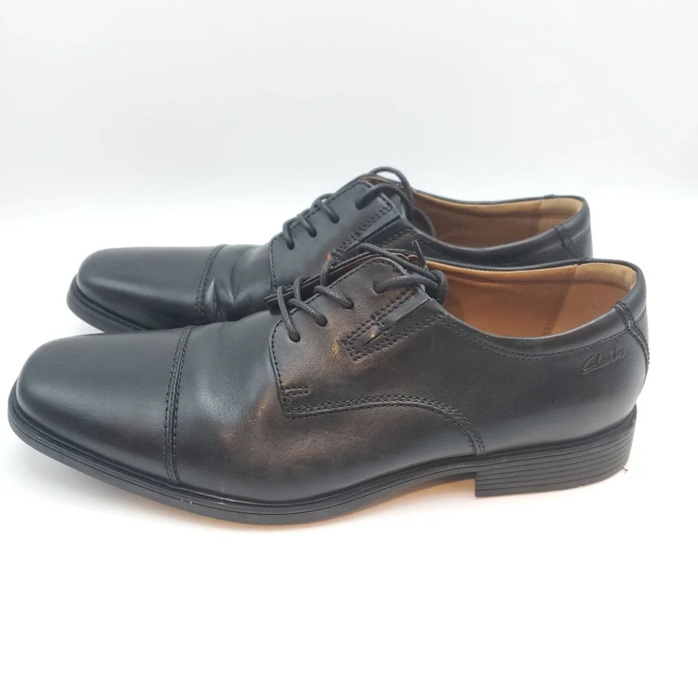 Clarks Tilden Cap Black Leather Oxford Dress Shoes Men's‎ Size 8.5
